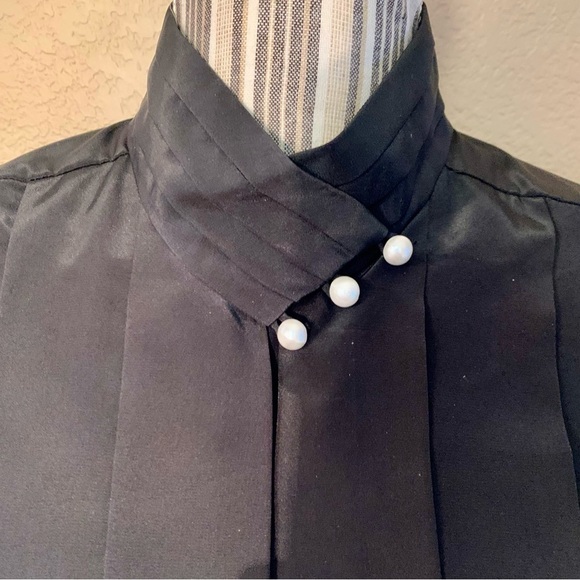 Vintage Blouse Sz 8 Susan Hutton Black Satin White Buttons Long Sleeve Classy - Picture 8 of 16